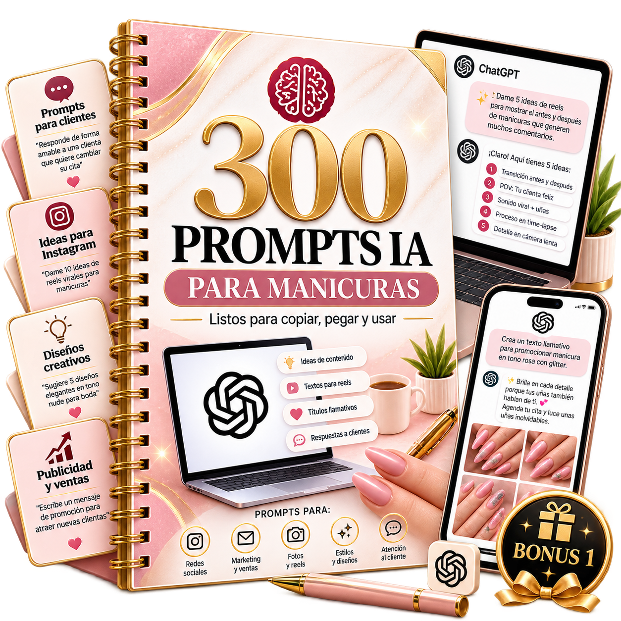 Bono #1: Bono #1: 300 PROMPTS IA PARA MANICURAS